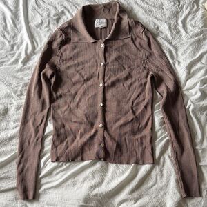 Women's Ribbed Cardigan Sweater - Brown